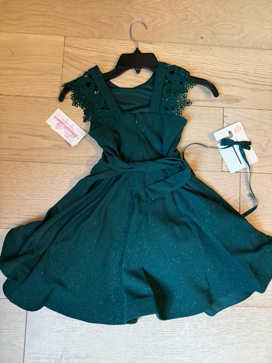 Girls' Emerald Green Sparkle Layered Party Dress - Picture 2 of 2